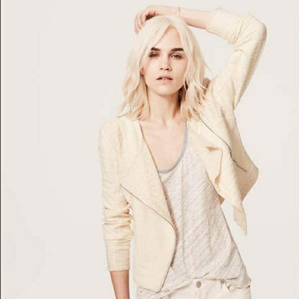 Loft Lou and Grey Beige Cotton Lace Moto Jacket